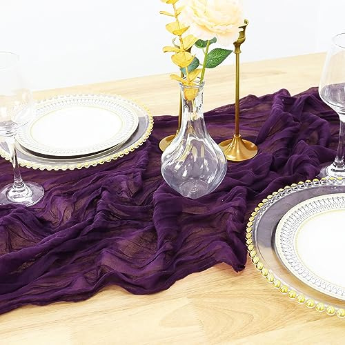 PATYDEST Seihtuch-Tischläufer, rustikaler Gaze-Tischläufer, Käsetuch, Stoff, Hochzeit, Gaze, Tischläufer, Boho, Halloween, Tischdekoration für Brautparty, Lila, 3 m