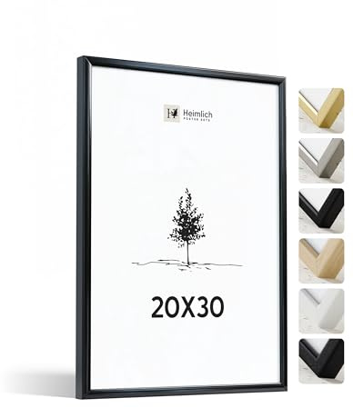 Heimlich® - Bilderrahmen - 20x30 cm, Aluminium-Metall, Schwarz - Kleiner Rahmen für Urkunden und Zertifikate mit Folienabdeckung - Zur Wandmontage oder Tischmontage