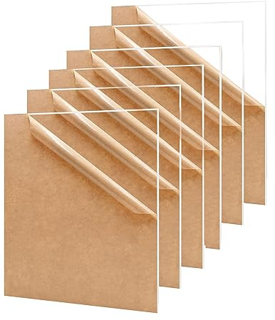 DMJOULI Clear Acrylic Sheet A5 Transparent Perspex Sheet,1mm Thick Panel Plastic Sheet Square Discs for Picture Frame Glass Replacement, Display Projects, Painting, DIY Craft(6pcs)