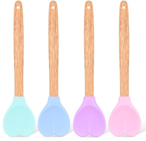 RORPOIR 4pcs Heart-shaped Silicone Spoon Convenient Kitchen Utensils for Soup and Salad Mixing Spoons for Household Cooking Lightweight and Easy to Store