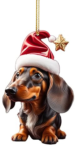 Yajimsa Dackel Hund Für Den Weihnachtsbaum | Weihnachtsbaumschmuck Aus Acryl | Auto-Aufhänger Baumschmuck | Weihnachtsbaum Anhänger Weihnachtsschmuck | Weihnachten Deko Auto Anhänger