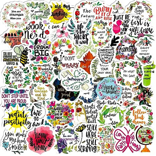 Pack of 50 Inspirational Stickers Motivational Stickers for Photo Album Inspirational Quotes Sticker Set Positive Laptop Stickers Vinyl Stickers for Adults Children Teenagers