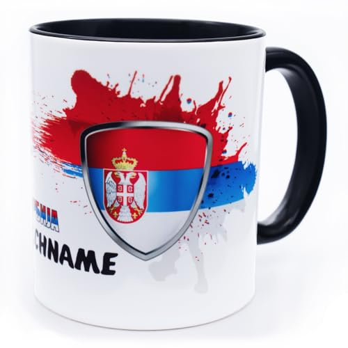 Serbien Србија Tasse mit Namen personalisiert Serbia Wappen serbische Flagge Fahnen Fanartikel Produkte 2026 Becher Geschenk Mann Frau Geburtstag Fussball Српски Цуп Шоља Produkte Keramik 330 ml