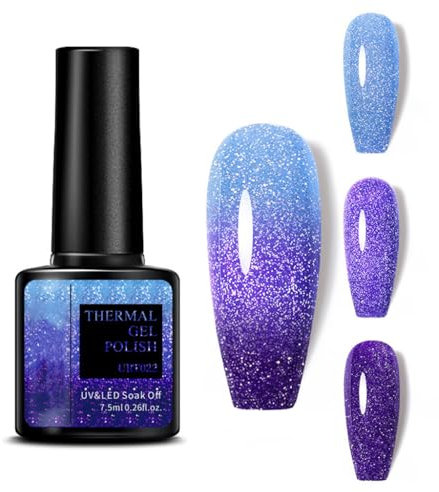Colour Changing Gel Nail Polish, gel nail polish with Thermal Temperature Color Changing Diamond Glitter Reflective nail polish Long Lasting Glossy for DIY Nail Art Manicure at Home Salon (22#)