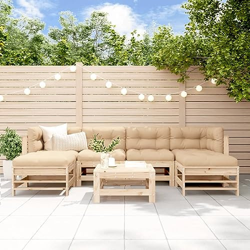 ULUYYUC 7-TLG. Garten-Lounge-Set, Gartenstühle Eckbankgruppe Gartenbank Gästebett Geeignet für Außenbereich Balkon Hinterhof Garten Massivholz Kiefer