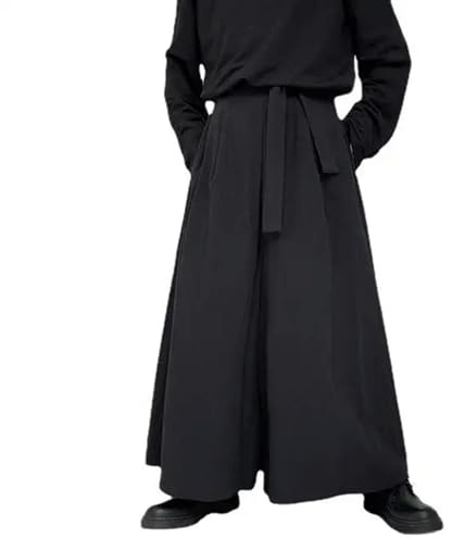 Pantalon pour Homme surdimensionné Taille élastique Jambe Large Punk à Lacets Style Japonais Jupes irrégulières Pantalon Homme Pantalon Ample pour cosplay-3XL-noir