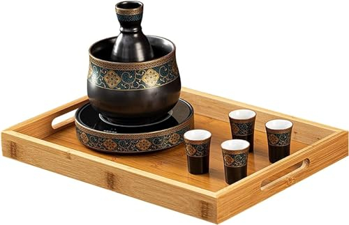 Sake Set with Warmer, Traditional Hot Saka Set, Including Electric Base, Warming Mug, Sake Pot, Sake Cups and 1 Tray,4cup (4cup)