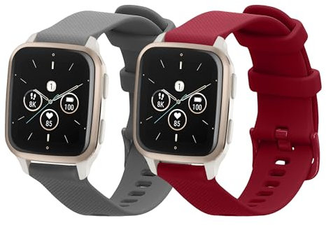 kwmobile Straps Compatible with Garmin Venu Sq 2 Music/Sq 2 / Vivoactive 6 / Vivoactive 5 Straps - 2x Replacement Silicone Watch Bands - Smartwatch or Fitness Tracker - Grey/Bordeaux