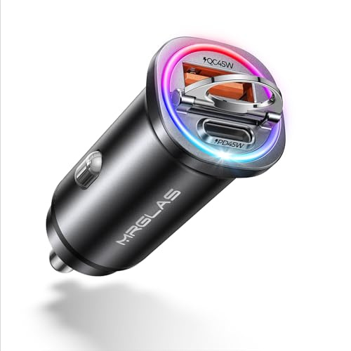 MRGLAS Chargeur de Voiture USB C 90 W à Charge Super Rapide, [PD45W & QC45W] Adaptateur de Chargeur de Voiture [encastré] [entièrement métallique] [LED Non distraite], pour 16 15 14 Pro Max Plus