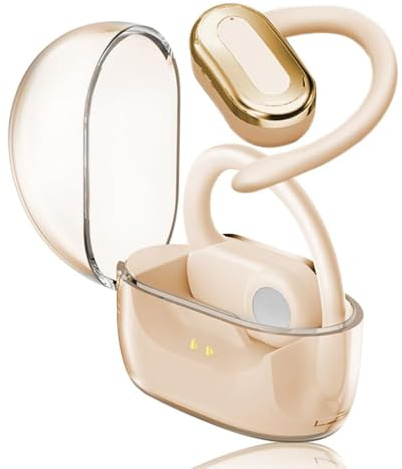 SLuB Bluetooth headset med öppen öra, Bluetooth trådlöst sportheadset, luftledning, Bluetooth 5.3, IPX5 vattentålig, för löpning, fitness och spel (Khaki)