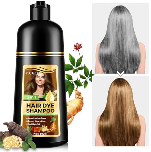 Colorante Istantaneo 3 in 1 Shampoo Tintura per Capelli, 500ML - Copertura Dei Capelli Grigi per Uomo e Donna (Marrone)