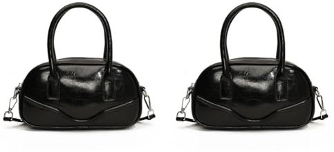 LYEAA Borsa da bowling portatile in pelle PU borsa alla moda casual piccola borsa quadrata per le donne lavoro shopping viaggio, Nero 2 pezzi., 14.17x8.27x2.76inch