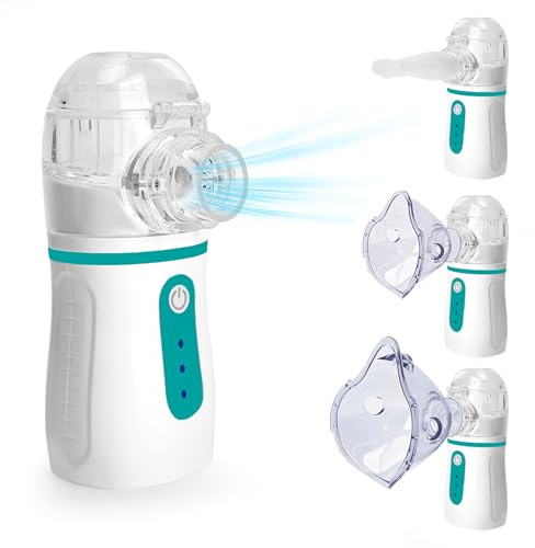 Dessnill Inhalationsgerät, Tragbarer Inhaliergeräte für Erwachsene und Kinder, Einstellbarer Inhalator Vernebler Set mit Mundstück und 2 Maske, 3 Geschwindigkeiten, USB Aufladbar Inhaliergerät (Grün)