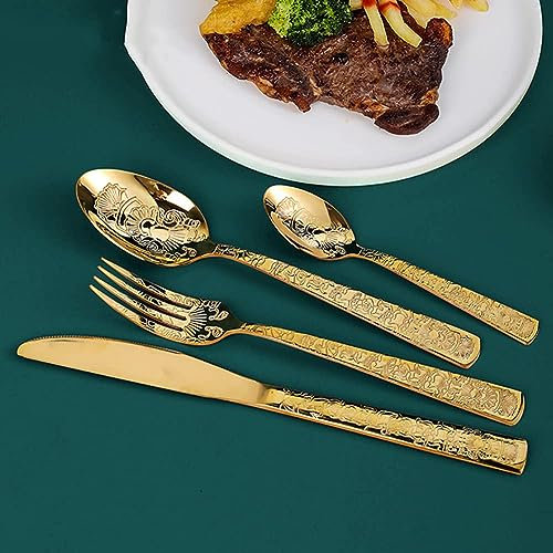 MMRTDJDR Set di Posate Dorate da 64 Pezzi per 16 Posate Moderne, Set di Utensili, Durevole, in Acciaio Inossidabile 18/10, Modello Squisito, coltelli, forchette e cucchiai, Set di stoviglie per la