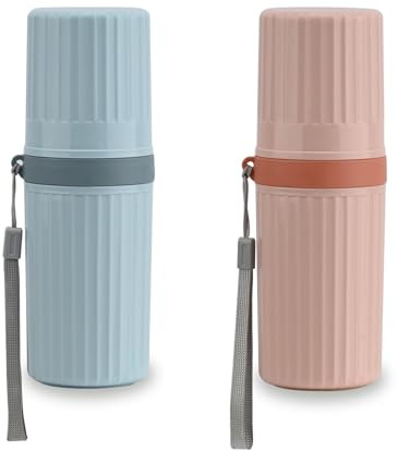 YoHyien 2 Pièces Etui Brosse a Dent Voyage, Boite Brosse a Dent Voyage Étanche, Trousse Brosse a Dent Portable, Étui de Rangement Anti-Poussière pour Voyages d'affaires, École, Camping (Bleu + Rose)