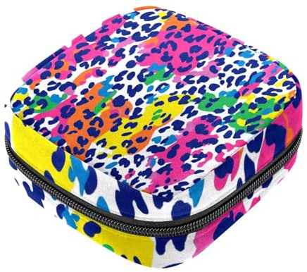 Borsa per assorbenti igienici, borsa portatile per coppette mestruali, borsa per il primo ciclo mestruale per ragazze e donne, borsa imbottita con cerniera con motivo leopardato colorato