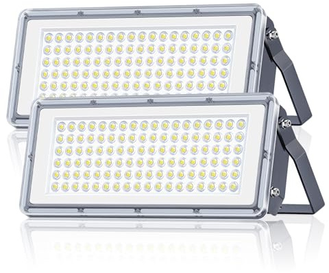 100W LED Strahler Außen - 10000LM 7000K Kaltweiß LED Fluter Außen, 2 Stück | mit Transformator, Superhell, IP67 Wasserdicht & Robust, Außenstrahler Scheinwerfer für Garagen, Höfe, Stadien, Fabrik
