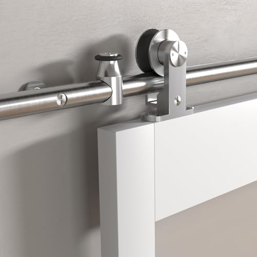 SOTECH Edelstahl Schiebetüren Set MANSION (von oben anschraubbar) | bis 80 kg Türgewicht max. 1000 mm Türbreite und 30-40 mm Türstärke Schiebetürsystem mit Türstopper & Bodenführung