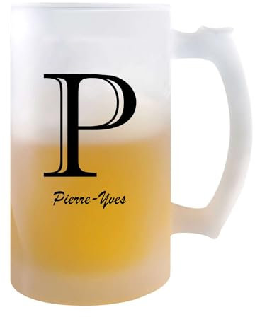Planetee Verre à Bière Pierre-Yves Lettre Chic | Chope de Bière Pinte | Idée Cadeau Prénom Anniversaire Papa Collègue Départ Retraite Noël
