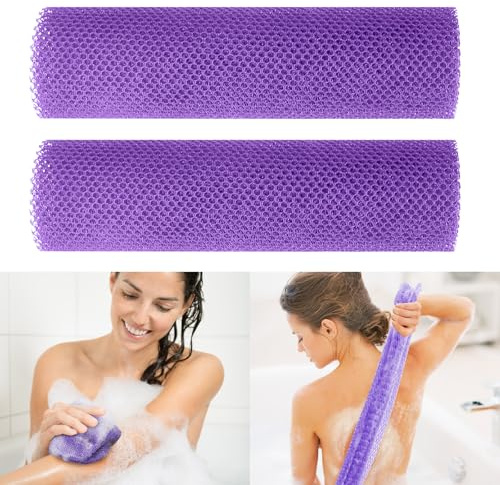 Éponge de bain africaine exfoliante, éponge filet africaine (violet, 20 x 64 cm)