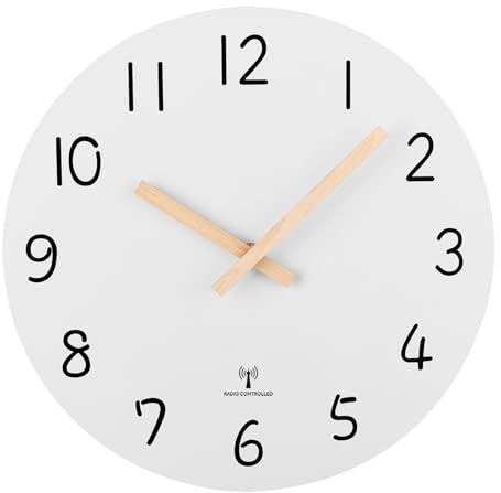 Plumeet Radio Controlled Wall Clock, 12'' Frameless Wooden Wall Clocks with Silent Movement, Rustic Coastal Country Village Clock Decorative for Bedroom Living Room, Only for UK