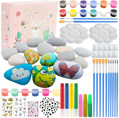 LbsAMP Kit de Peinture sur Pierre Lumineuse 15 Pièces Pierre avec Pigment Autocollant Activites Manuelles pour Enfants Loisirs Créatifs Kit de Bricolage pour Enfant Idee Cadeau pour Filles Garçons