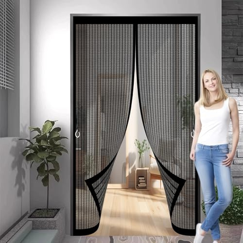 Mosquitera Corredera 72 x 156 cm Protección Contra Insectos, Malla Fina, Mantiene El Aire Fresco, Mosquiteras Magnética para Puerta Corredera, Puerta de Salón, Negro
