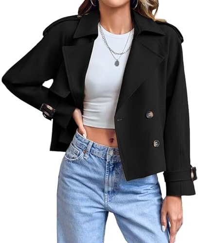 Dam Crop Trench Coat Raglan ärm Dubbelknäppt Work Office Sommarjackor för kvinnor Trendigt