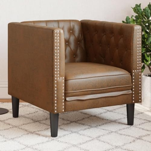 YITHOPI Chesterfield-Sessel Braun Kunstleder in Wildleder-Optik Wohnzimmersofa Multifunktionales Sofa für Gästehaus