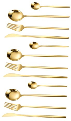 Cabilock Ensemble de Couverts de Steak 12 Pièces en Acier Inoxydable | Surface Lisse, Nettoyage Facile, Finition Or, Service de Table Cuisine Occidentale