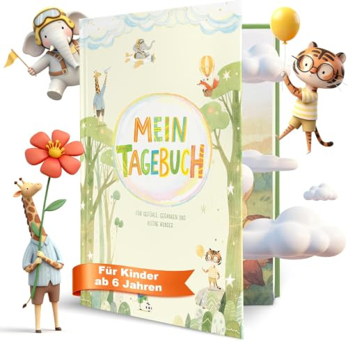 BIROYAL Gefühlstagebuch Kinder, Tagebuch Kinder A5 Hardcover - 5-Minuten Achtsamkeit für 6-12 Jahre, 120g Tintenfestes Papier, 24 Wochen Tagebuch mit Begleiter Nala für Kindererziehung & Familien