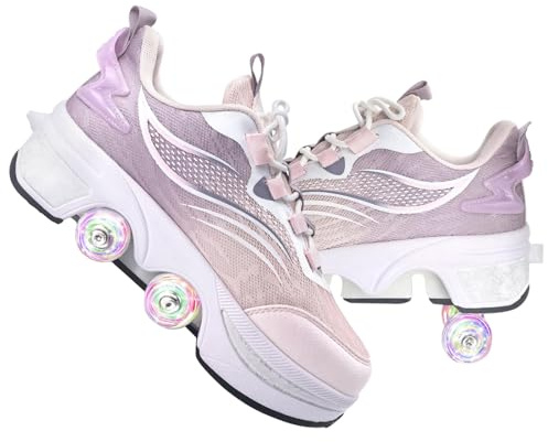 Doppelreihiges Deform-Rad Automatische Wanderschuhe Unsichtbare Verformung Rollschuh 2 in 1 Abnehmbare Riemenscheibe Skates Skating Parkour