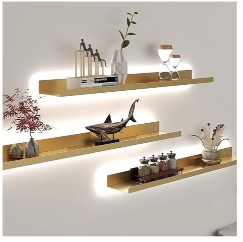 LED Floating Shelves with Lights - Wall Mounted Display Shelf, Illuminated Creative Bookshelf, Floating Picture Ledge for Home Decor and nization