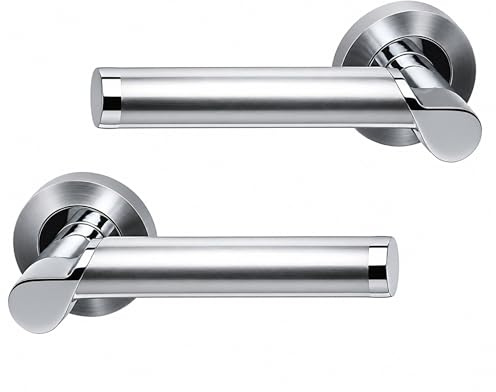 UAP Enterprise Internal Door Handles On Round Rose, Polished Chrome Lever Handles for Interior Wooden Doors, Keyless Pair
