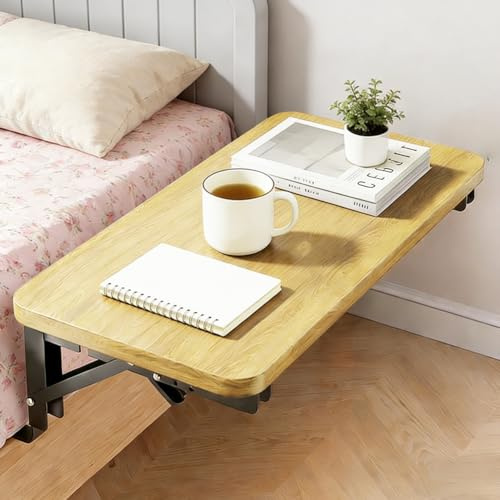 Zinueen Klappbarer Nachttisch zum Einhängen ans Bett, Bettorganizer & Schwebende Bettablage aus Holz (30x20cm) - Platzsparendes Nachtkästchen & Regal für Studentenwohnheim (Naturholzoptik)