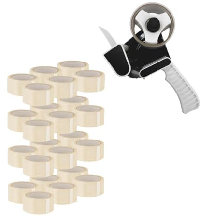ARLI Handabroller Set mit 24 Rollen PP Klebeband 48 mm × 66 m leise abrollend transparent Paketband Abroller mit Pistolengriff für Kartons Versand Verpackung