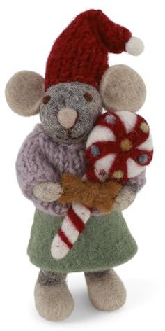 Gry & SIF Filzanhänger Maus Weihnachten – Handmade Fairtrade Christbaumschmuck aus Filz – 12 x 4 cm