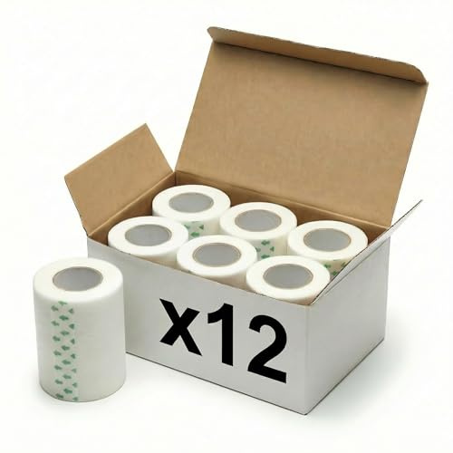 KMINA Cerotto di Carta in Rotolo 2,5 cm x 9,14 m, Ipoallergenico (12 pz) | Nastro Medico in Cellulosa Traspirante Senza Lattice, Fissaggio Medicazioni e Garze, Pelli Sensibili, Bianco