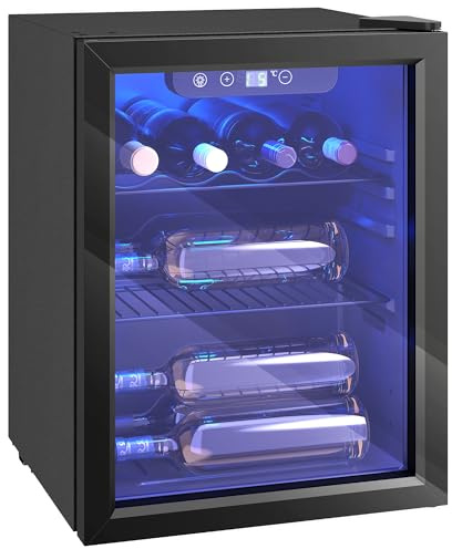 HOMCOM Cave à Vin 16 Bouteilles 48L, Température Réglable 4-16 °C, Noir