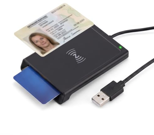 Lector Dnie Electronico de Tarjetas Inteligentes USB con NFC,Cable de 95cm | Lector de tarjetas inteligentes compatible con tarjetas bancarias, PC portátil, tarjeta de salud y SIM ID.