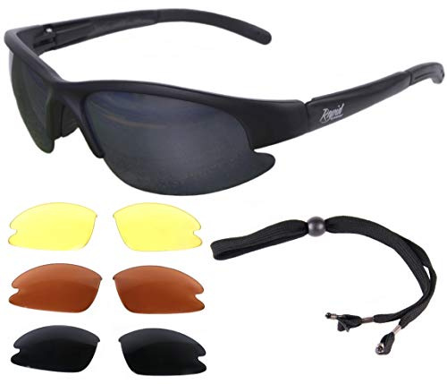 Rapid Eyewear 'Cruise Black' svarta PILOTENBRILLE solglasögon för pilot med växelglasögon (gul, röd och grå spegel). UV-skydd 400. Flippglasögon för män och kvinnor. Även för sport