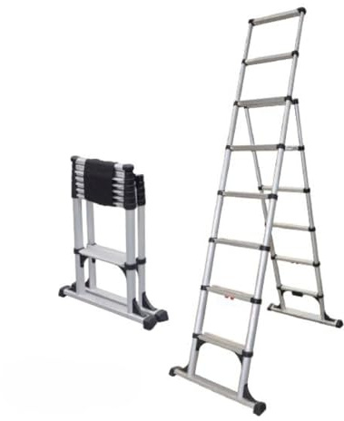 Telesteps 12ES Telescoping A-Frame Ladder – 8 ft Height, 12 ft Reach | Type 1AA 375 lb Rated | Compact Folding Aluminum Ladder with Stair Offset, Safety Locks & Wide Stabilizer