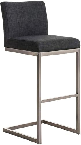 CLP Barhocker mit Rückenlehne Paros, Tresenhocker mit Fußablage, modern Gepolsterter Sitz, Edelstahlgestell 240 kg belastbar, und Bodenschoner | Farbe dunkelgrau