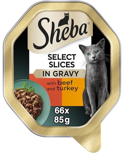 Sheba Select Slices in Gravy – Beef Selection – Wet cat food trays for adult cats – 22 x 85 g Pack