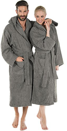 CelinaTex S-XXXL Bademantel Kapuze oder Schalkragen Uni lang aufgesetzte Taschen Damen Herren Unisex warm Frottee Baumwolle OEKO-TEX