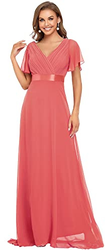 Ever-Pretty Vestiti da Cerimonia da Donna Alta Elasticità Scollo a V Linea ad A con Spacco Stile Impero 09890