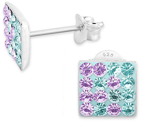 Soul-Cats 1 Paar Strass Ohrstecker 925er-Silber Sterlingsilber in den Farben flieder pink blau weiß brombeere türkis