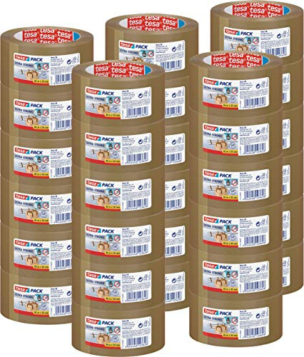tesa 30 Rollen Ultra Strong Packband (aus PVC mit besonders starker Klebekraft, 66 m x 50 mm, 3er Pack) braun