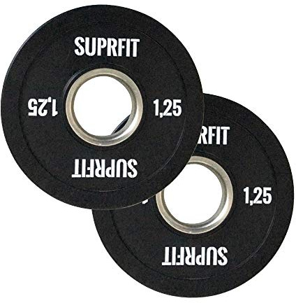 Suprfit Mini PU-stötfångare Plates – gummerade hantelskivor, par för teknikträning med hantelstången, vikt: 2 x 1,25 kg, stålring med 50 mm diameter, färg: svart