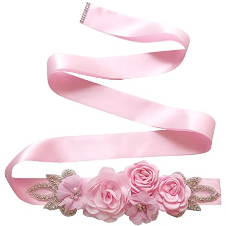 Amorar Damen Hochzeits-Gürtel Schärpe Blume Brautgürtel Sash Hochzeit Party Brautjungfer Kleid Gürtel Kristall Strass Taillengürtel Hüftgurt Schmuckgürtel Kleidung Zubehör (270cm lang)